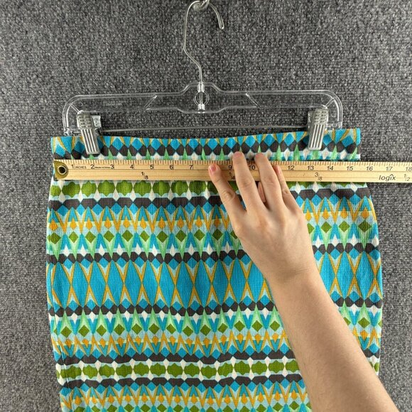J Crew Pencil Skirt Women Green Blue Geometric Size 6 Back Zip Cotton Office - Picture 9 of 16